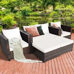 5 Pieces Patio Furniture Set, Outdoor Rattan Sofa Set w/Removable Cushions