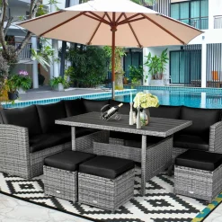 7 Pieces Patio Furniture Set, Outdoor Sectional Rattan Sofa Set with Cushions