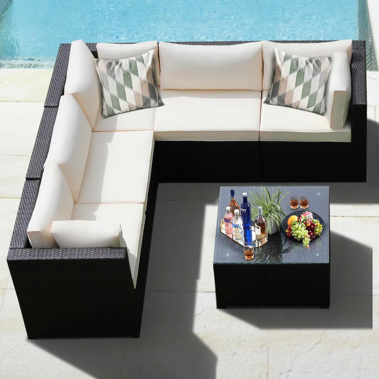 6 Pieces Patio Furniture Set, Outdoor Rattan Sofa Set, Wicker Conversation Set