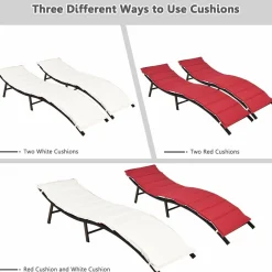2 Pieces Patio Rattan Chaise Lounge, Outdoor Wicker Lounge Chair