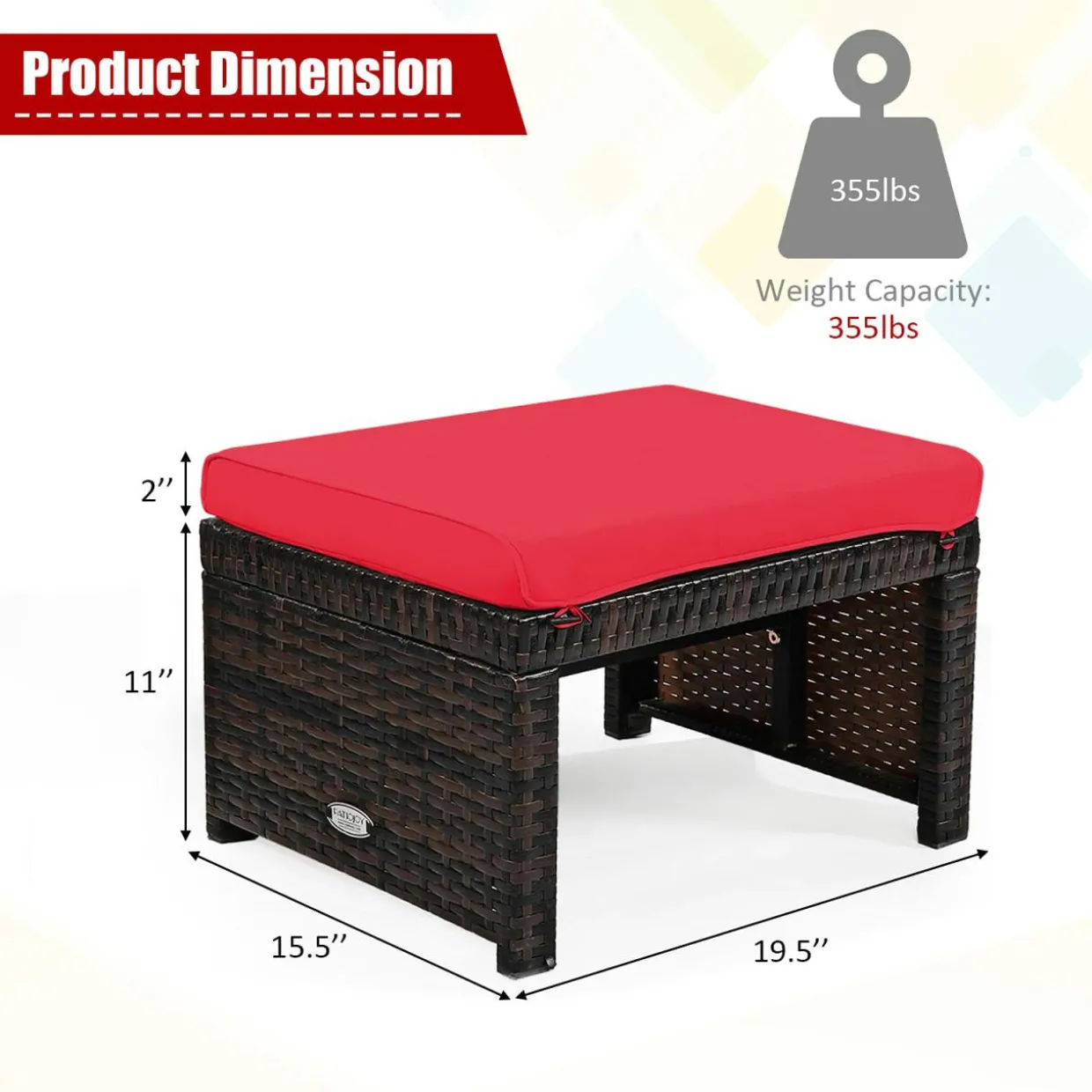 2 Pieces Patio Rattan Ottomans, All Weather Outdoor Footstool Footrest Seat