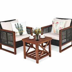 3 Pieces Patio Wicker Furniture Set, Rattan Outdoor Sofa Set