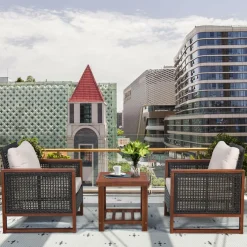 3 Pieces Patio Wicker Furniture Set, Rattan Outdoor Sofa Set