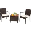3 Pieces Wicker Bistro Set, Outdoor Conversation Set with 2 Comfortable Cushions