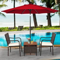 3 Pieces Wicker Bistro Set, Outdoor Conversation Set with 2 Comfortable Cushions