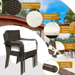 3 Pieces Wicker Bistro Set, Outdoor Conversation Set with 2 Comfortable Cushions