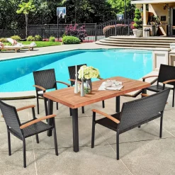 6 Pieces Wicker Patio Dining Set, Patiojoy Outdoor Dining Furniture