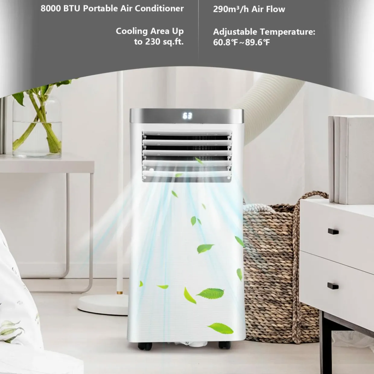 Portable Air Conditioner, 8000 BTU AC Cooling Unit with Remote Control