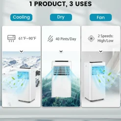 Portable Air Conditioner for Room up to 250 Sq. Ft, 8000 BTU 3-in-1 AC Unit for Bedroom w/Sleep Mode
