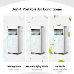 Portable Air Conditioner, 8000 BTU AC Cooling Unit with Remote Control