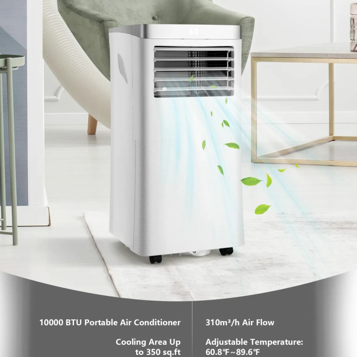 Portable Air Conditioner, 10000 BTU AC Cooling Unit with Remote Control,