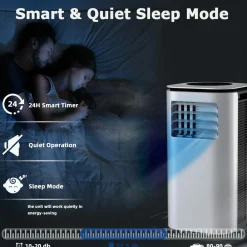 Portable Air Conditioner, 9000BTU 4-in-1 Multi-function Air Conditioner with 2 Wind Speeds, Remote Control, 24H Timer