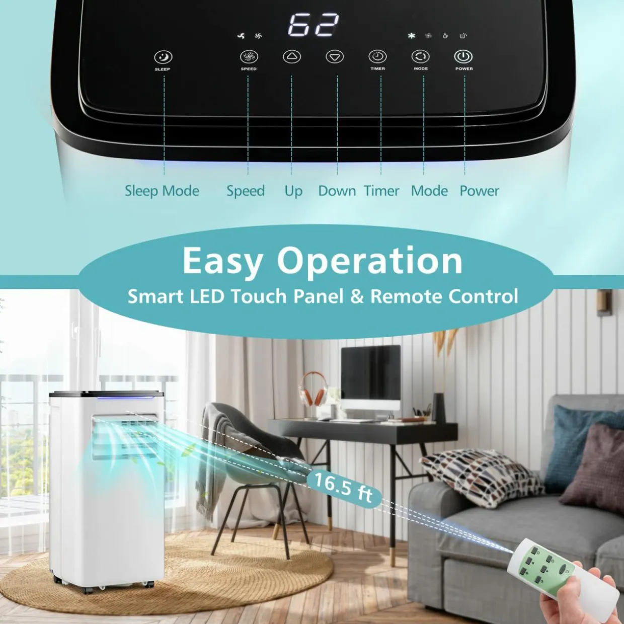 Portable Air Conditioner for Room up to 350 Sq. Ft, 10000 BTU 3-in-1 AC Unit for Bedroom with Dehumidifier/Fan/Cool/Sleep Mode