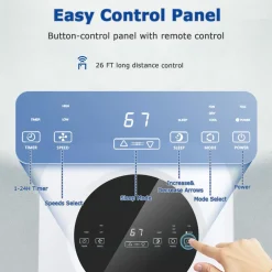 Portable Air Conditioner, 9000BTU 4-in-1 Multi-function Air Conditioner with 2 Wind Speeds, Remote Control, 24H Timer