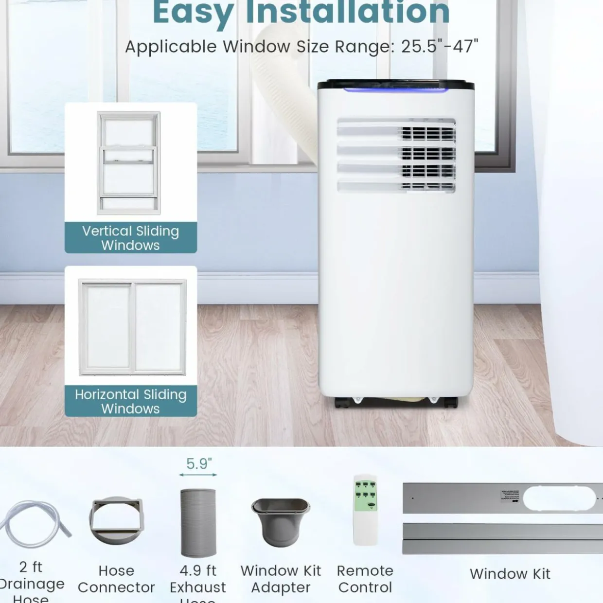 Portable Air Conditioner for Room up to 350 Sq. Ft, 10000 BTU 3-in-1 AC Unit for Bedroom with Dehumidifier/Fan/Cool/Sleep Mode