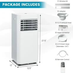 Portable Air Conditioner, 8000 BTU Powerful AC Unit with Remote Control and 4 Casters