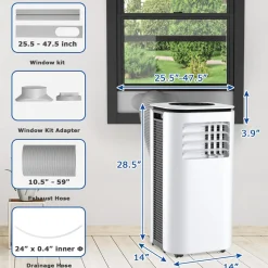 Portable Air Conditioner, 9000BTU 4-in-1 Multi-function Air Conditioner with 2 Wind Speeds, Remote Control, 24H Timer