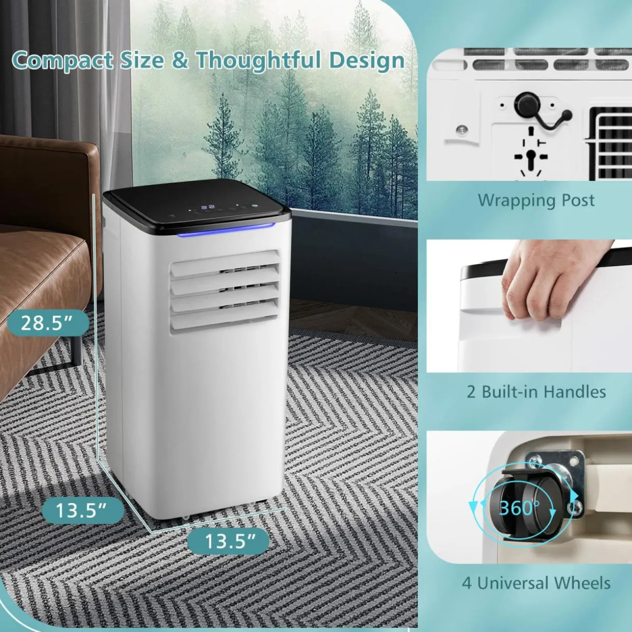 Portable Air Conditioner for Room up to 350 Sq. Ft, 10000 BTU 3-in-1 AC Unit for Bedroom with Dehumidifier/Fan/Cool/Sleep Mode