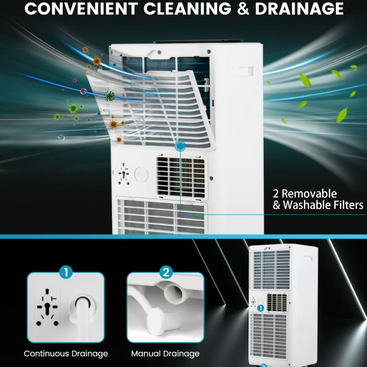 Portable Air Conditioner for Room up to 250 Sq. Ft, 8000 BTU 3-in-1 AC Unit for Bedroom w/Sleep Mode