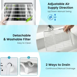 Portable Air Conditioner, 10000 BTU Powerful AC Unit with Remote Control and 4 Casters
