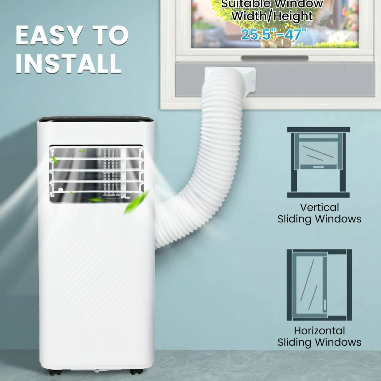 Portable Air Conditioner, 10000 BTU Powerful AC Unit with Remote Control and 4 Casters