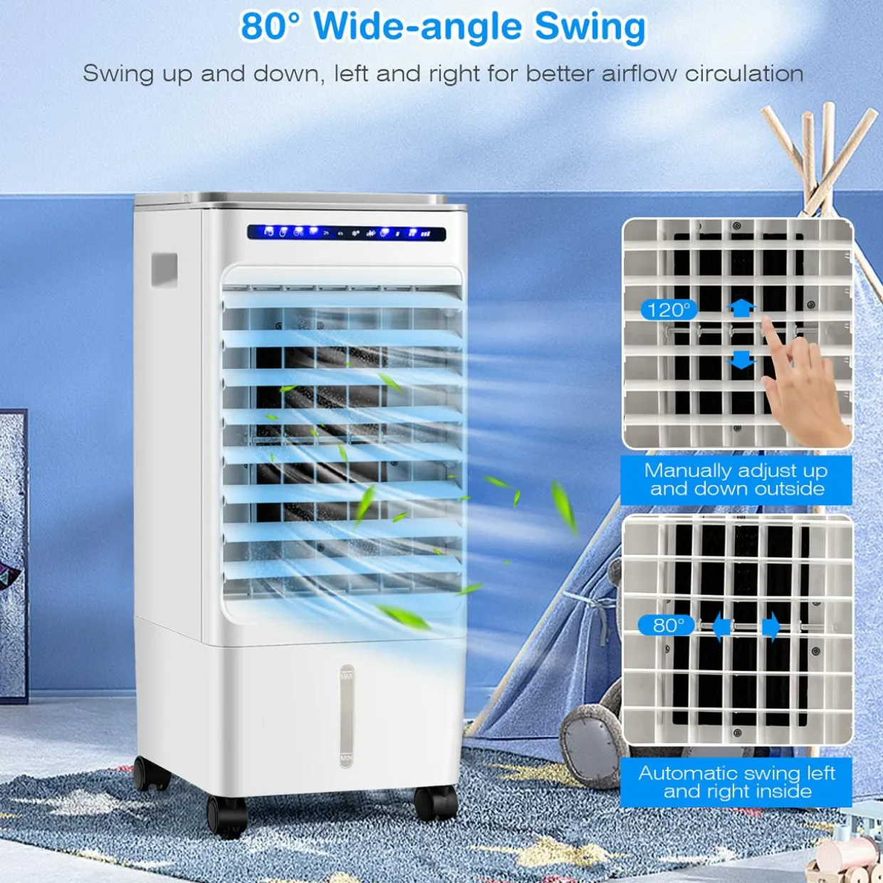 Portable Evaporative Air Cooler, 3 in 1 Swamp Cooler with Remote Control