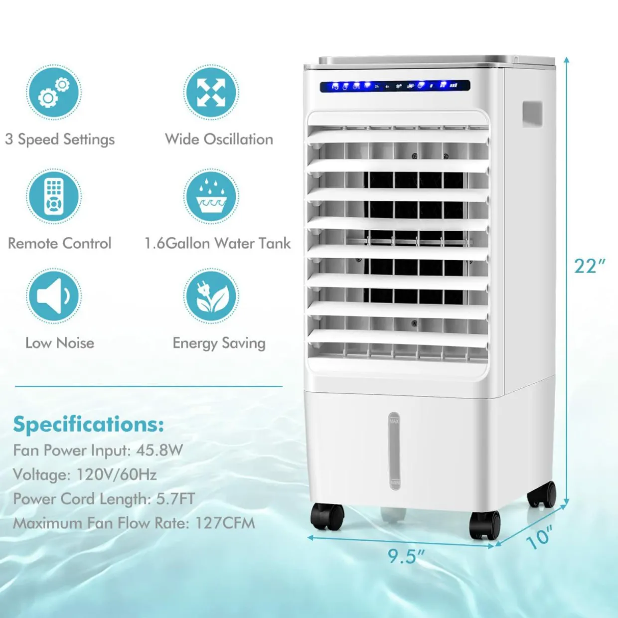Portable Evaporative Air Cooler, 3 in 1 Swamp Cooler with Remote Control