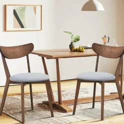 Set of 2 Dining Chairs, Mid-Century Dining Side Chairs with Curved Back and Cushioned Seat