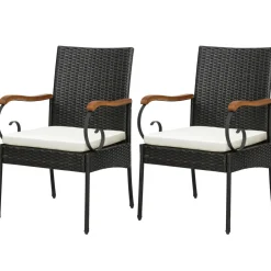 Set of 2, Outdoor PE Rattan Chairs with Soft Zippered Cushion, Heavy-Duty Metal Frame & All-Weather Wicker