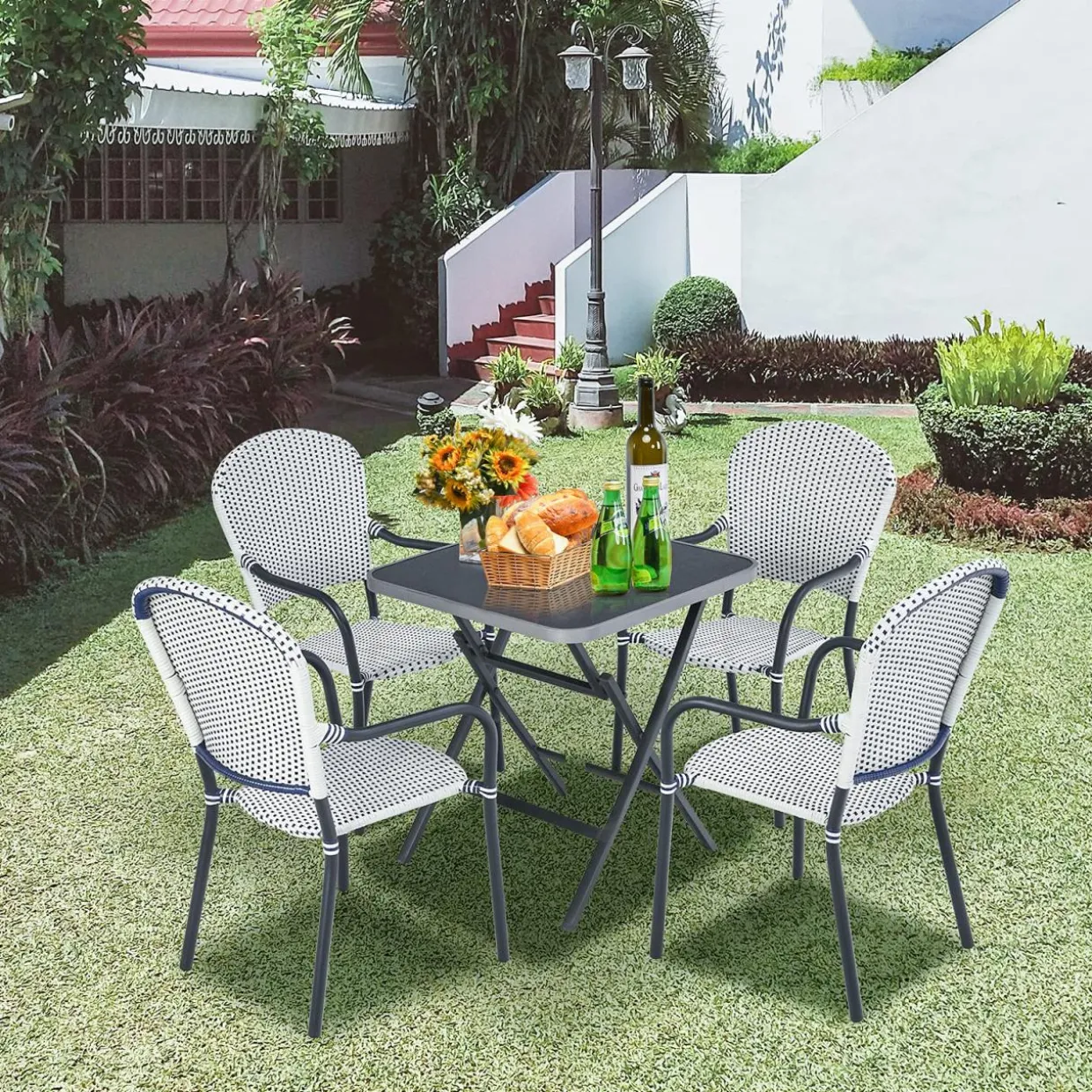 Set of 4 Stackable Outdoor Patio Wicker Chairs