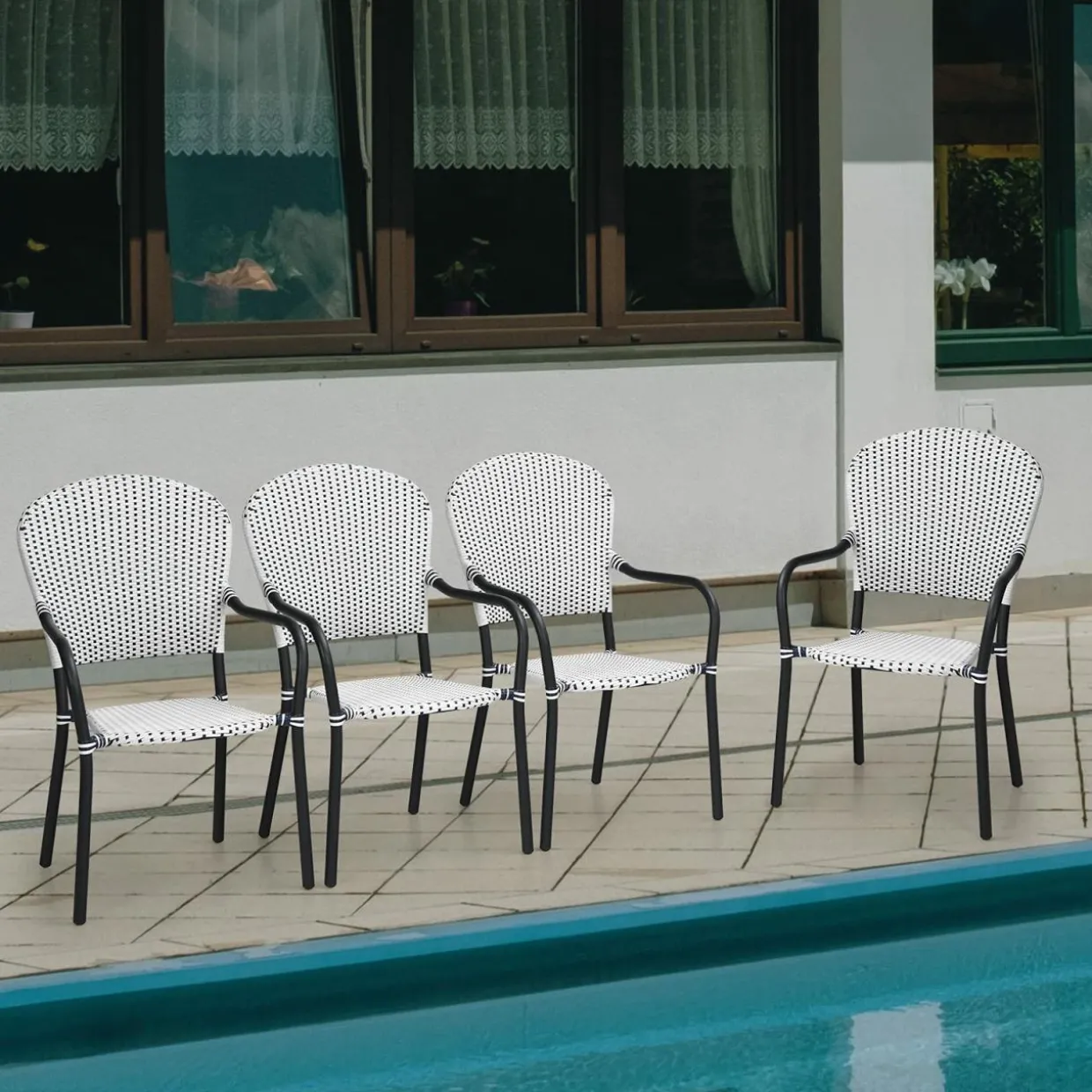 Set of 4 Stackable Outdoor Patio Wicker Chairs