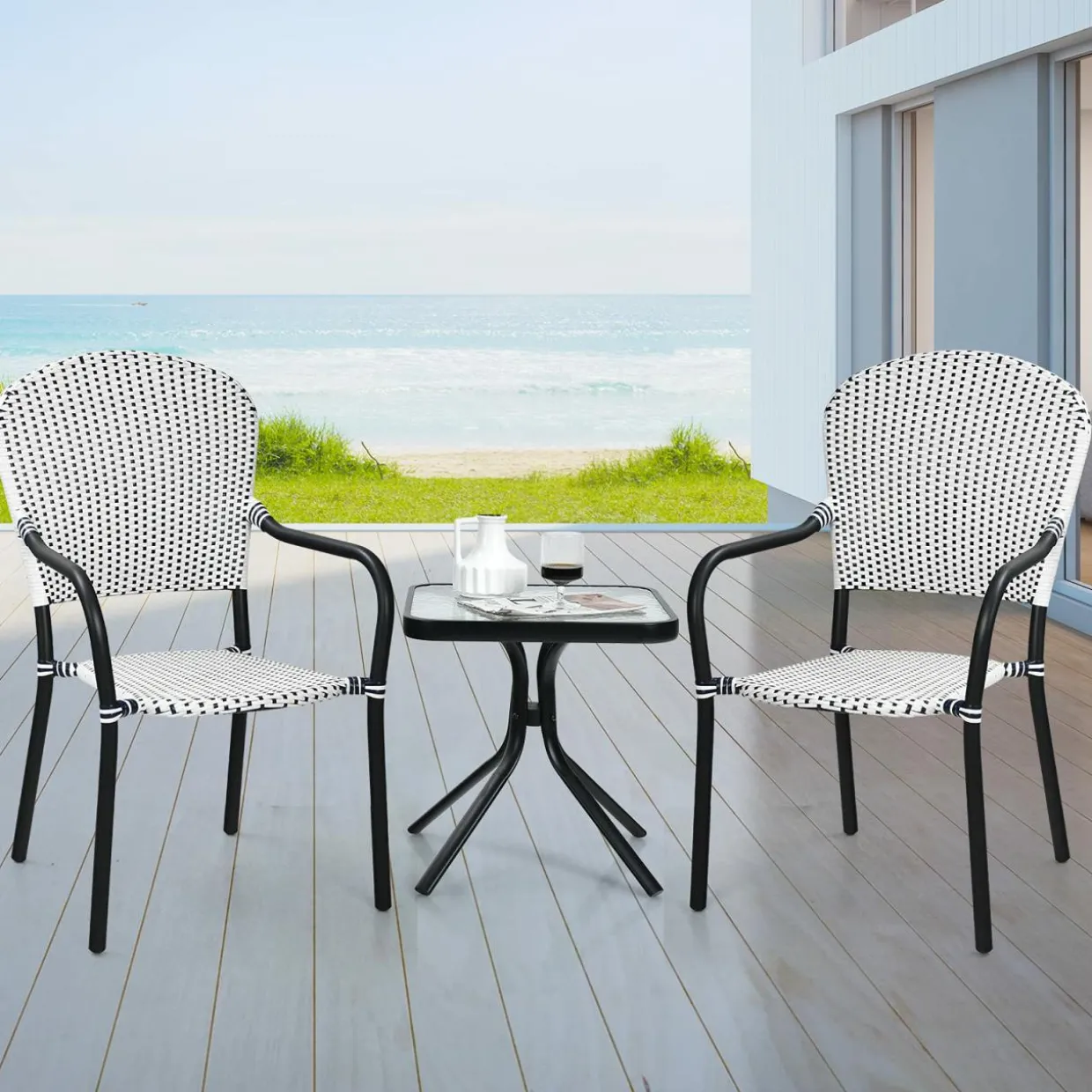 Set of 4 Stackable Outdoor Patio Wicker Chairs