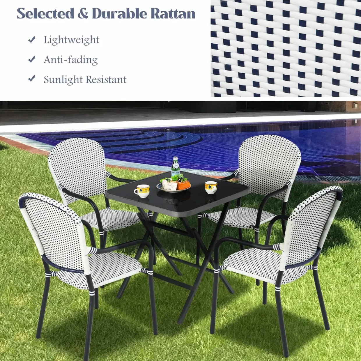 Set of 4 Stackable Outdoor Patio Wicker Chairs