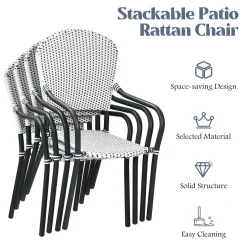 Set of 4 Stackable Outdoor Patio Wicker Chairs