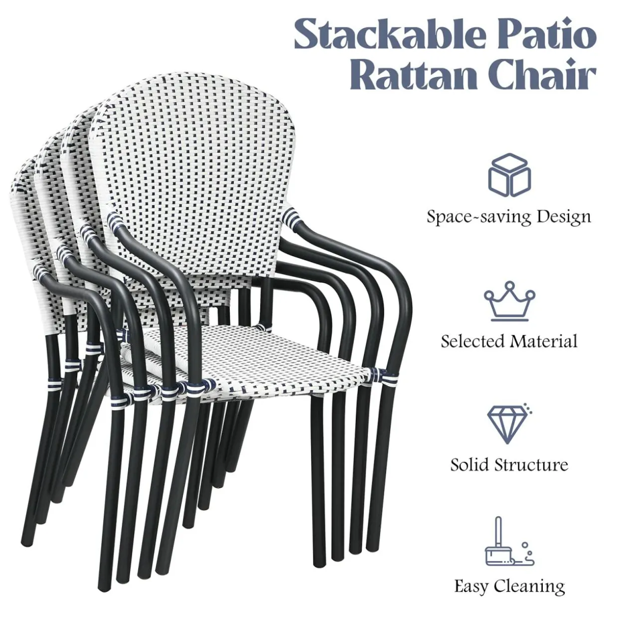 Set of 4 Stackable Outdoor Patio Wicker Chairs