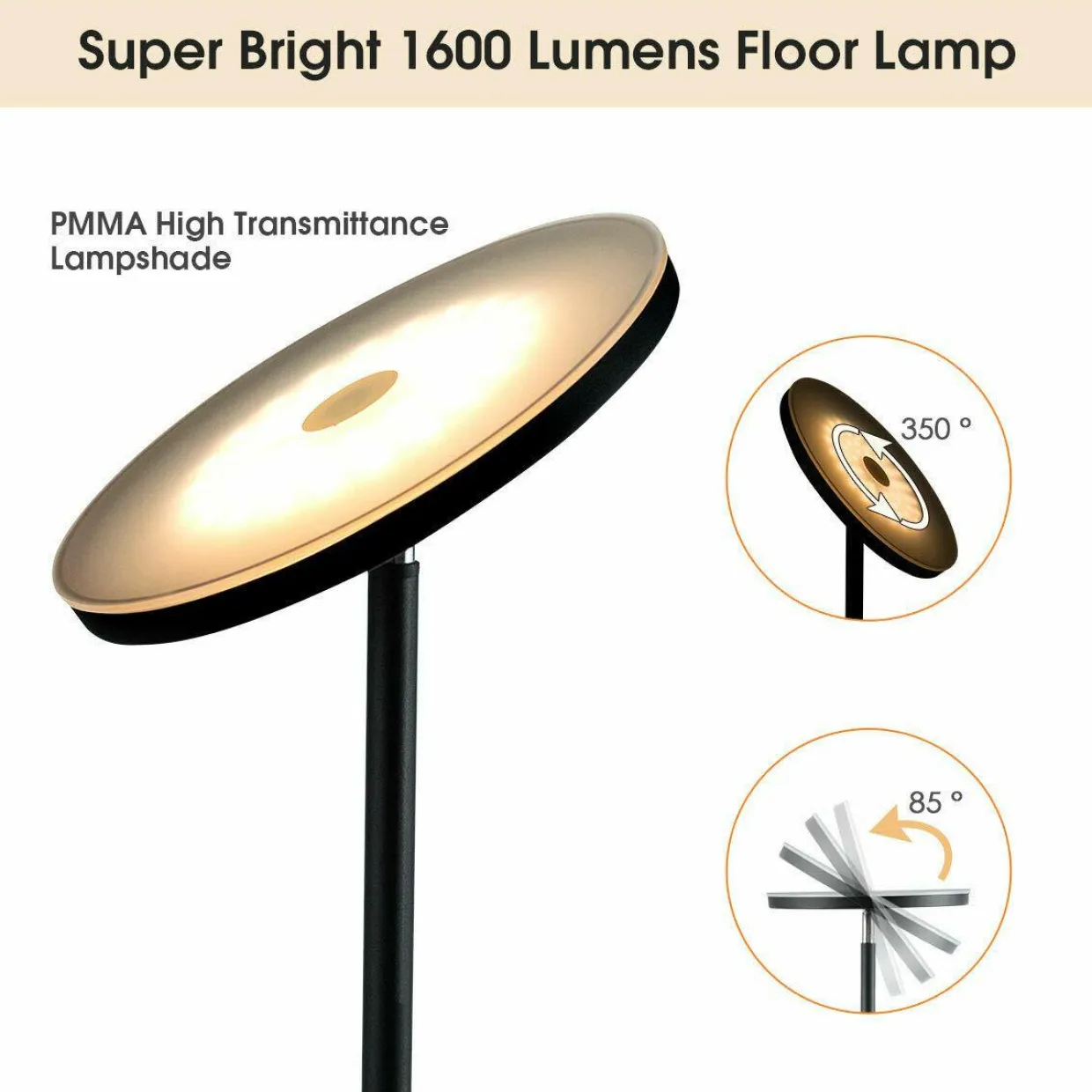Sky LED Torchiere Floor Lamp, Dimmable Standing Light with 3 Light Options