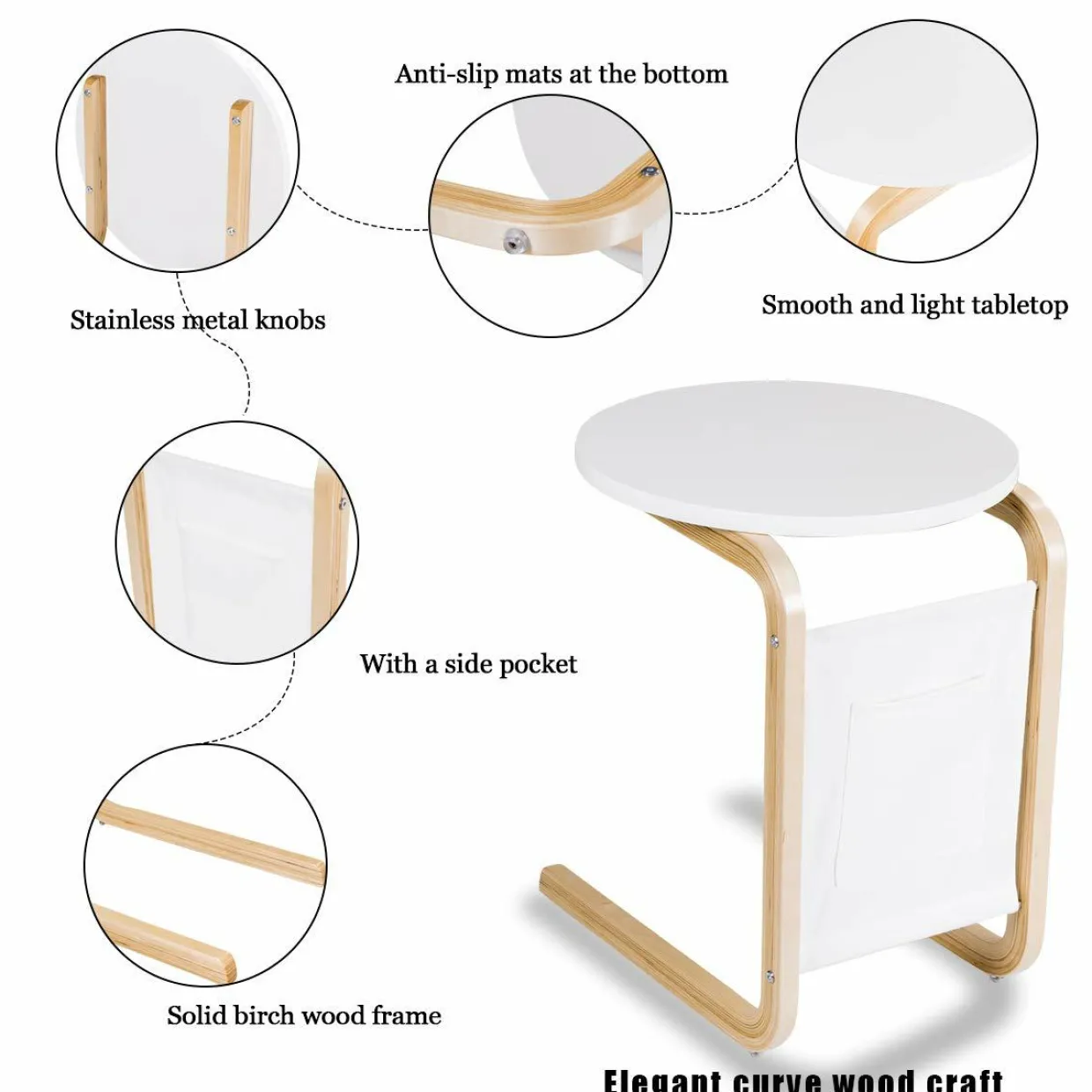 Sofa Side Table, Snack/End/Couch/Console Tab with Square Tabletop