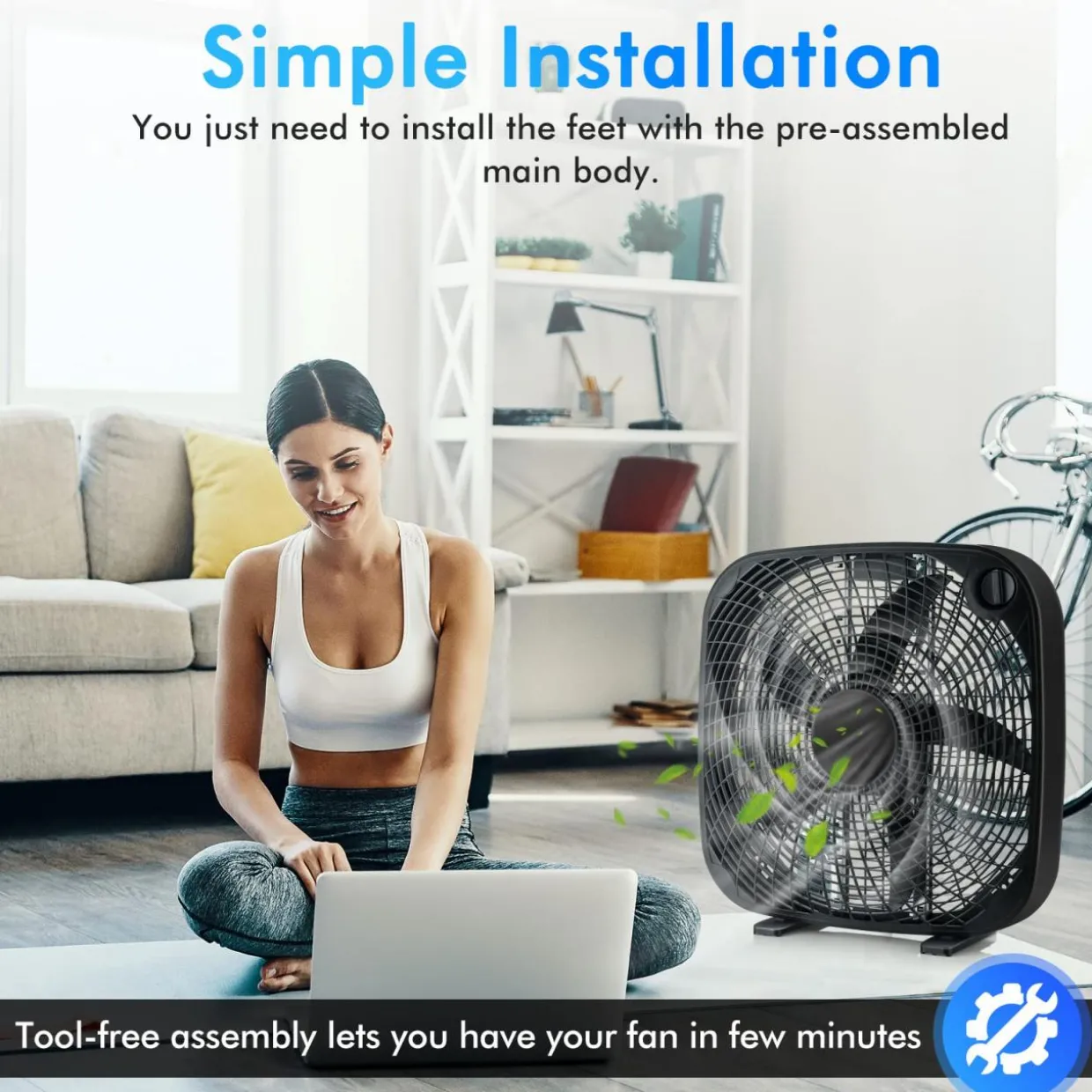 3-Speed Box Fan, 20 inch Floor Fan for Full-Force Circulation with Air Conditioner