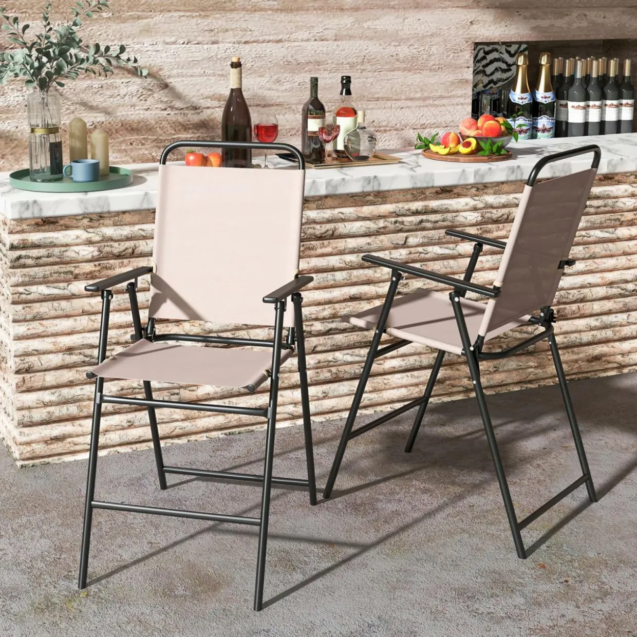 TAGNKULA Outdoor Folding Bar Stool Set of 2/4, Patio Dining Chairs, Outdoor Bar-Height Stools w/Armrests