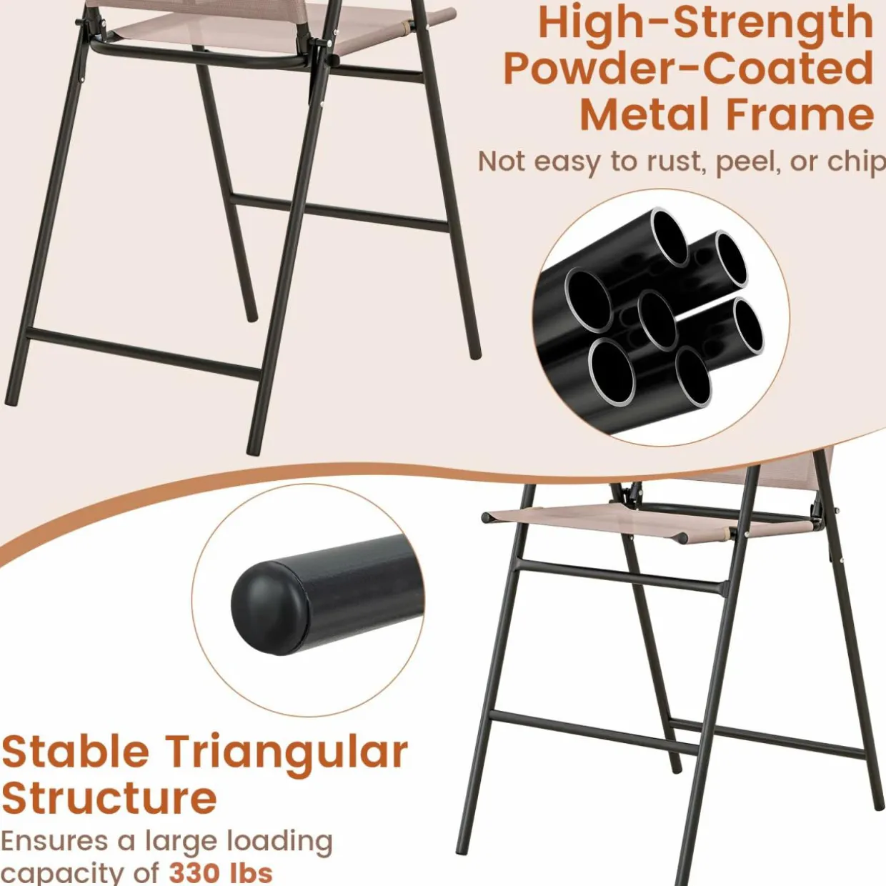 TAGNKULA Outdoor Folding Bar Stool Set of 2/4, Patio Dining Chairs, Outdoor Bar-Height Stools w/Armrests