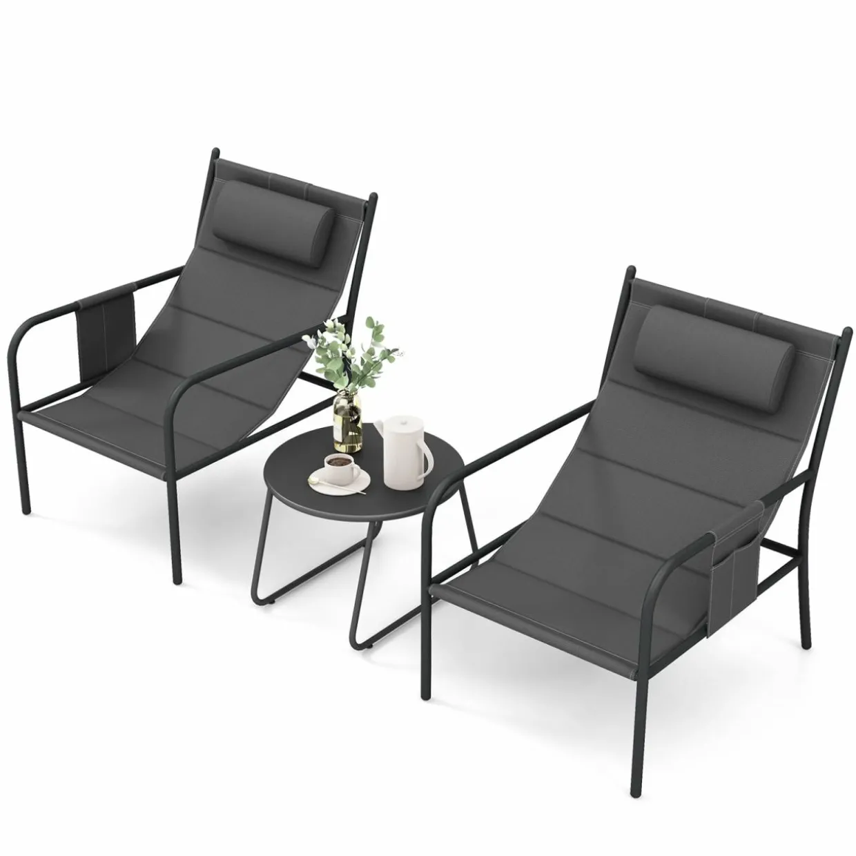 Tangkukla 3 Piece Outdoor Bistro Set, Patio Metal Chair & Coffee Table Set