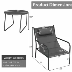 Tangkukla 3 Piece Outdoor Bistro Set, Patio Metal Chair & Coffee Table Set
