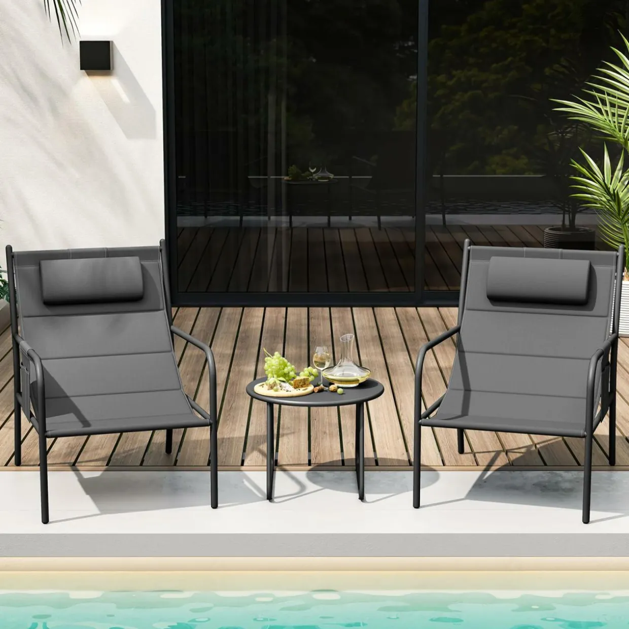Tangkukla 3 Piece Outdoor Bistro Set, Patio Metal Chair & Coffee Table Set