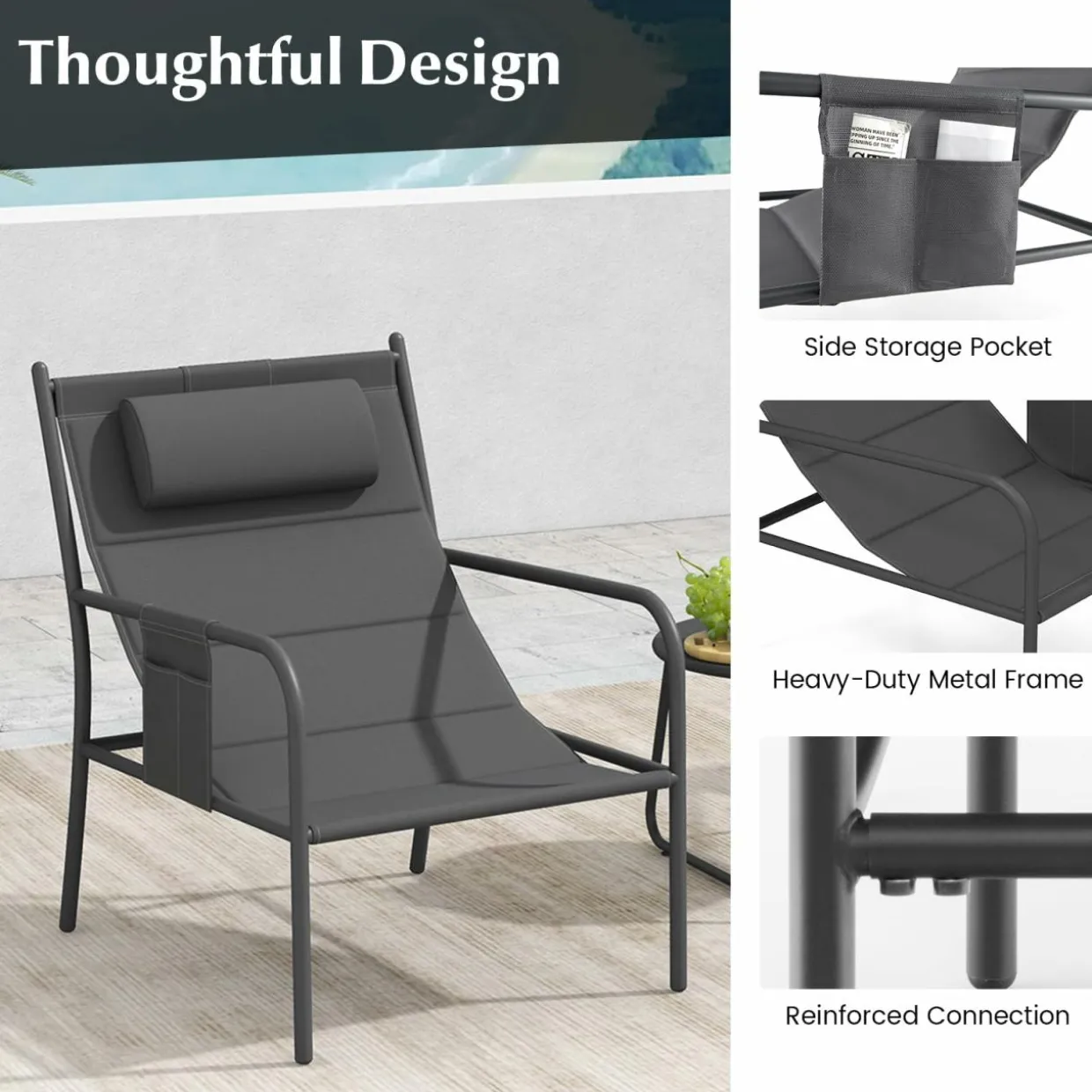 Tangkukla 3 Piece Outdoor Bistro Set, Patio Metal Chair & Coffee Table Set