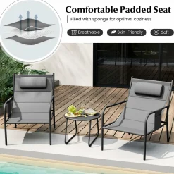 Tangkukla 3 Piece Outdoor Bistro Set, Patio Metal Chair & Coffee Table Set