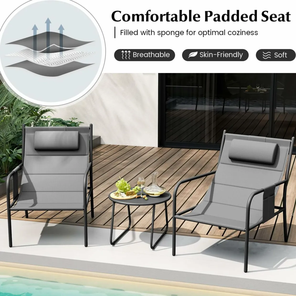 Tangkukla 3 Piece Outdoor Bistro Set, Patio Metal Chair & Coffee Table Set