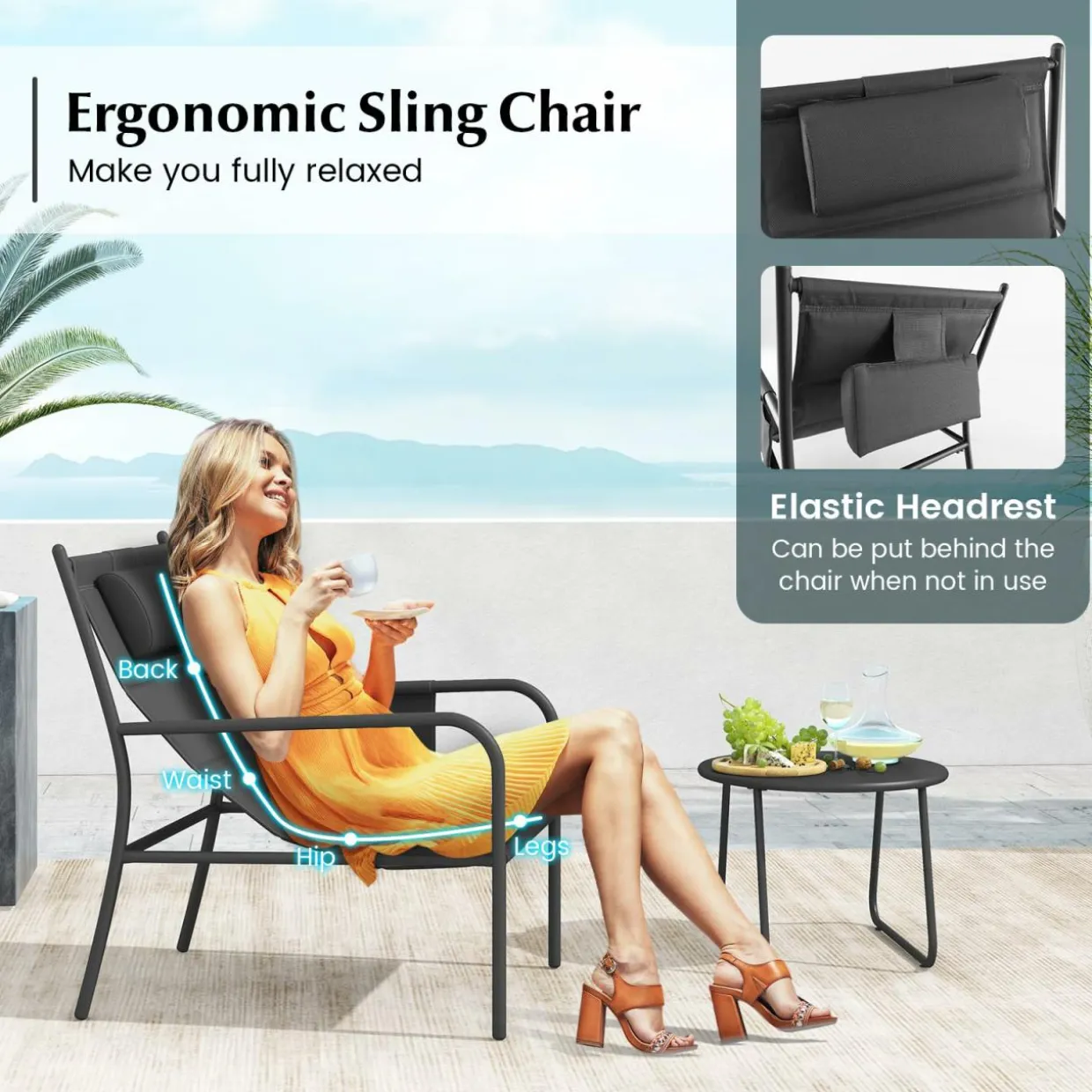 Tangkukla 3 Piece Outdoor Bistro Set, Patio Metal Chair & Coffee Table Set