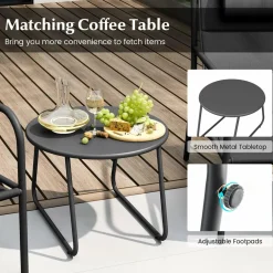 Tangkukla 3 Piece Outdoor Bistro Set, Patio Metal Chair & Coffee Table Set