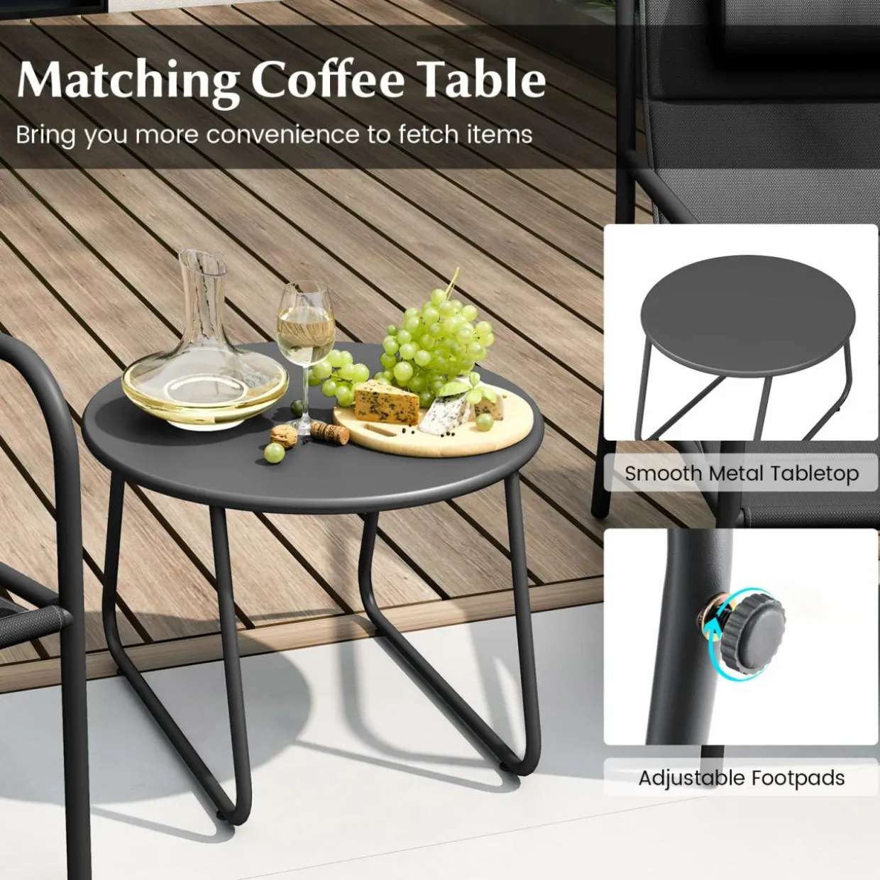 Tangkukla 3 Piece Outdoor Bistro Set, Patio Metal Chair & Coffee Table Set