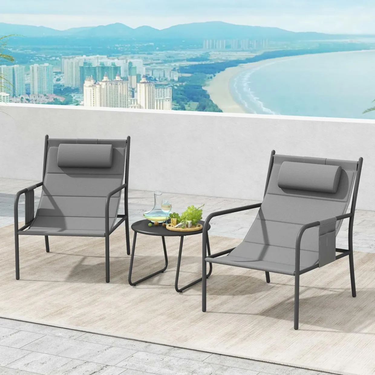 Tangkukla 3 Piece Outdoor Bistro Set, Patio Metal Chair & Coffee Table Set